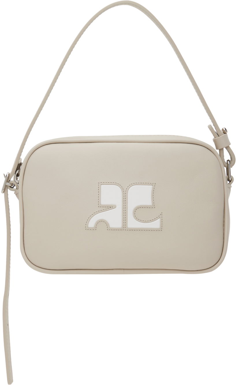 Skuldertaske Courrèges Slim Leather Camera Bag Beige | 124GSA092CR0027