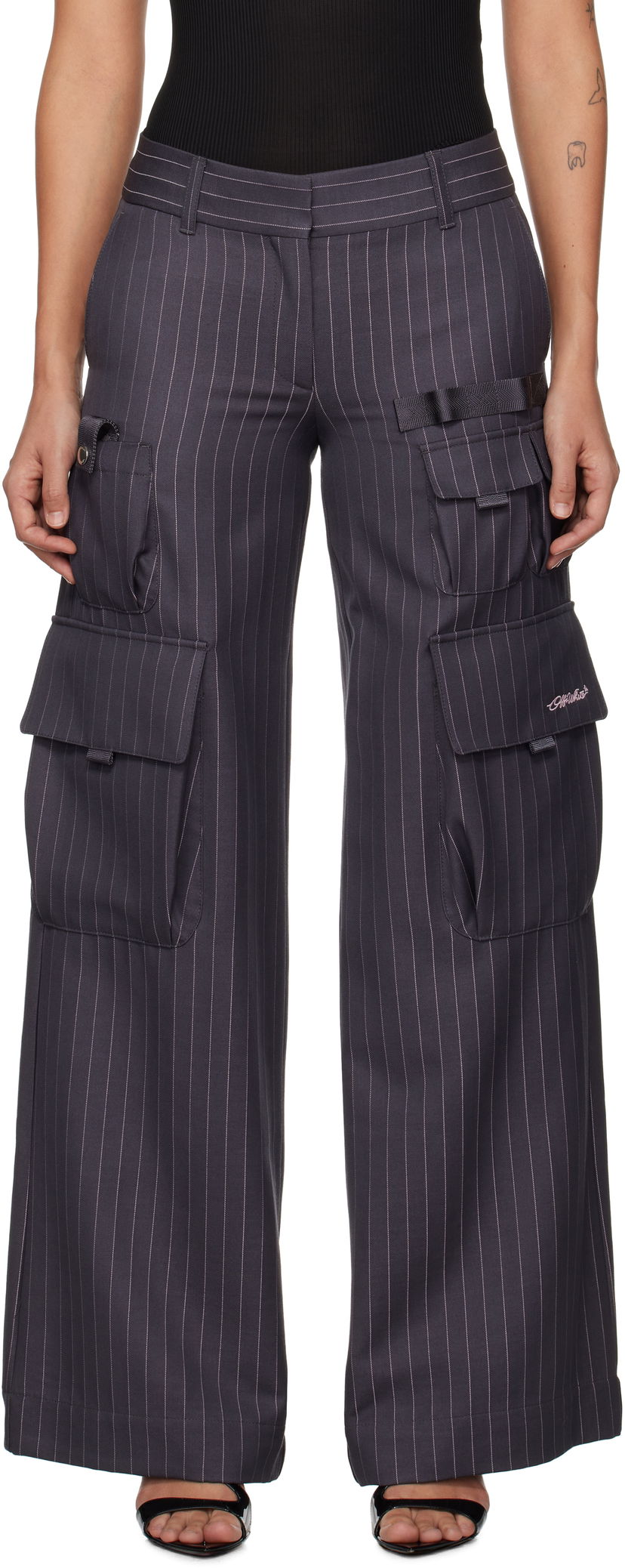 Cargo bukser Off-White Pinstripe Toybox Cargo Pants Grå | OWCF017F24FAB002073B