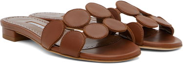 Kjole Manolo Blahnik Manolo Blahnik Haribalmuflat Leather Scalloped Slides Brun | 424-1839, 3