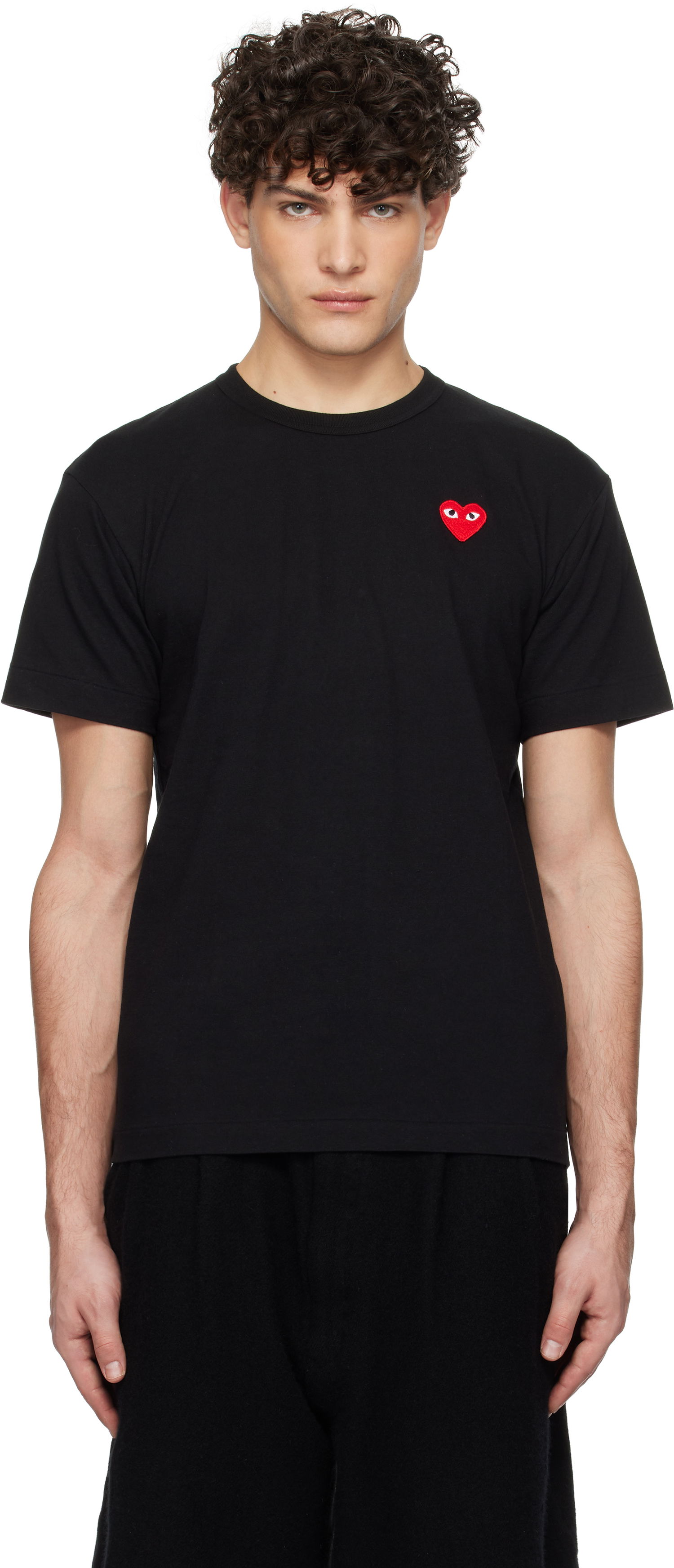 T-shirt Comme des Garçons Black T-Shirt with Red Heart Patch Sort | AX-T108-051, 0