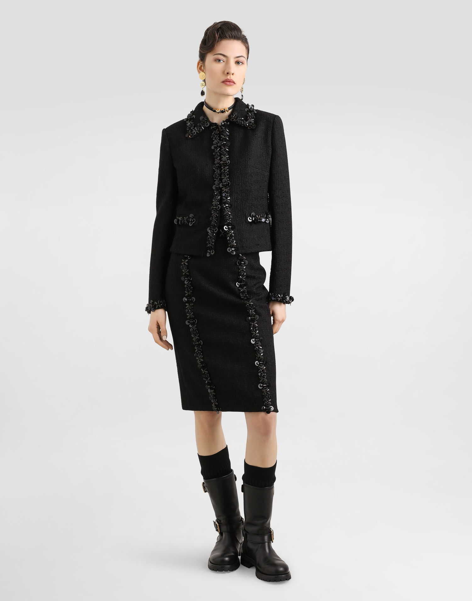 Nederdel Dolce & Gabbana Dolce & Gabbana Stretch Mat Sheath Skirt with Sequins Sort | F4C7CZFUCDQN0000, 1