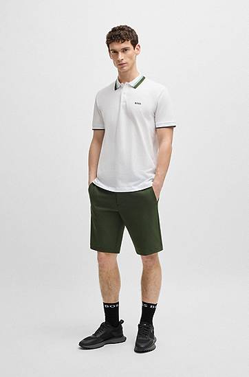 Polo skjorte BOSS Paddy Active Polo Shirt with Contrast Stripes Hvid | 50538101, 1