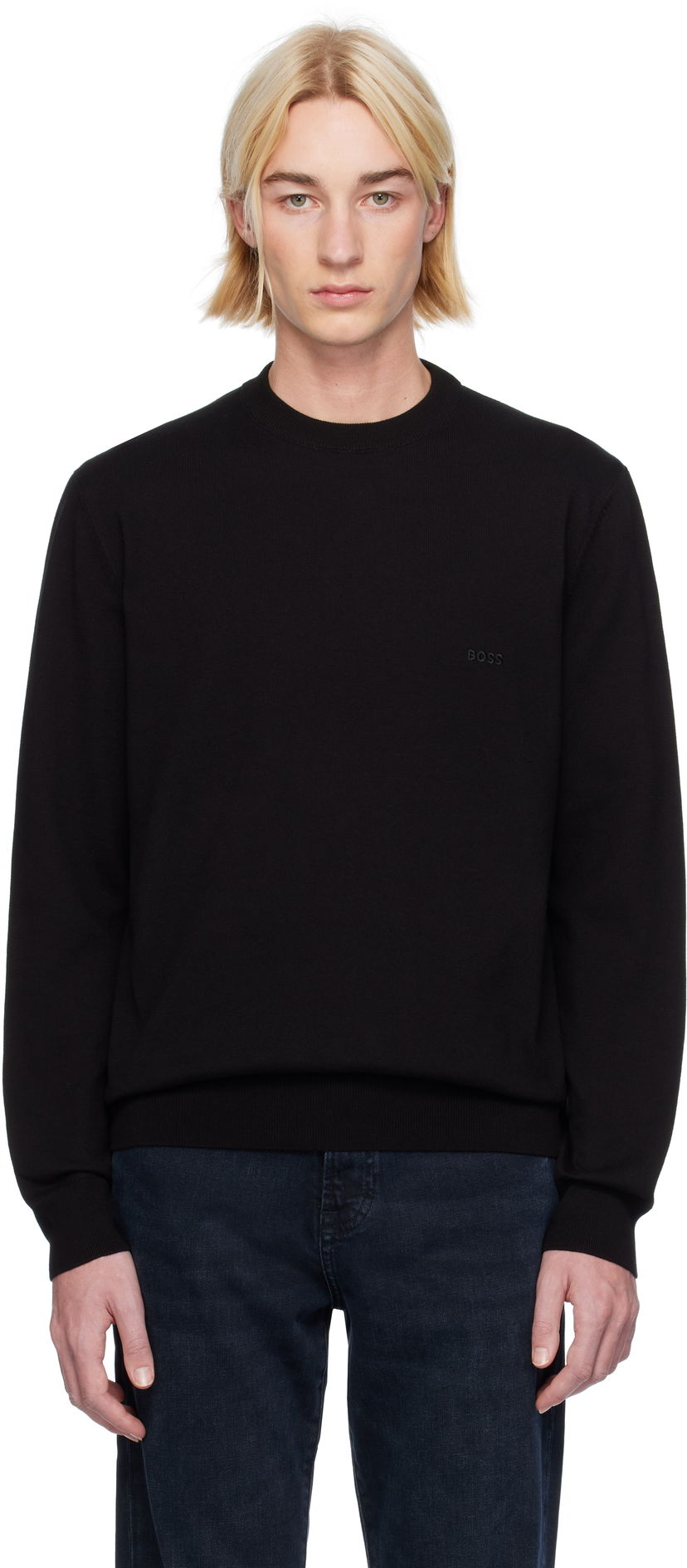 Sweater BOSS Logo-Embroidered Sweater Sort | 50506023