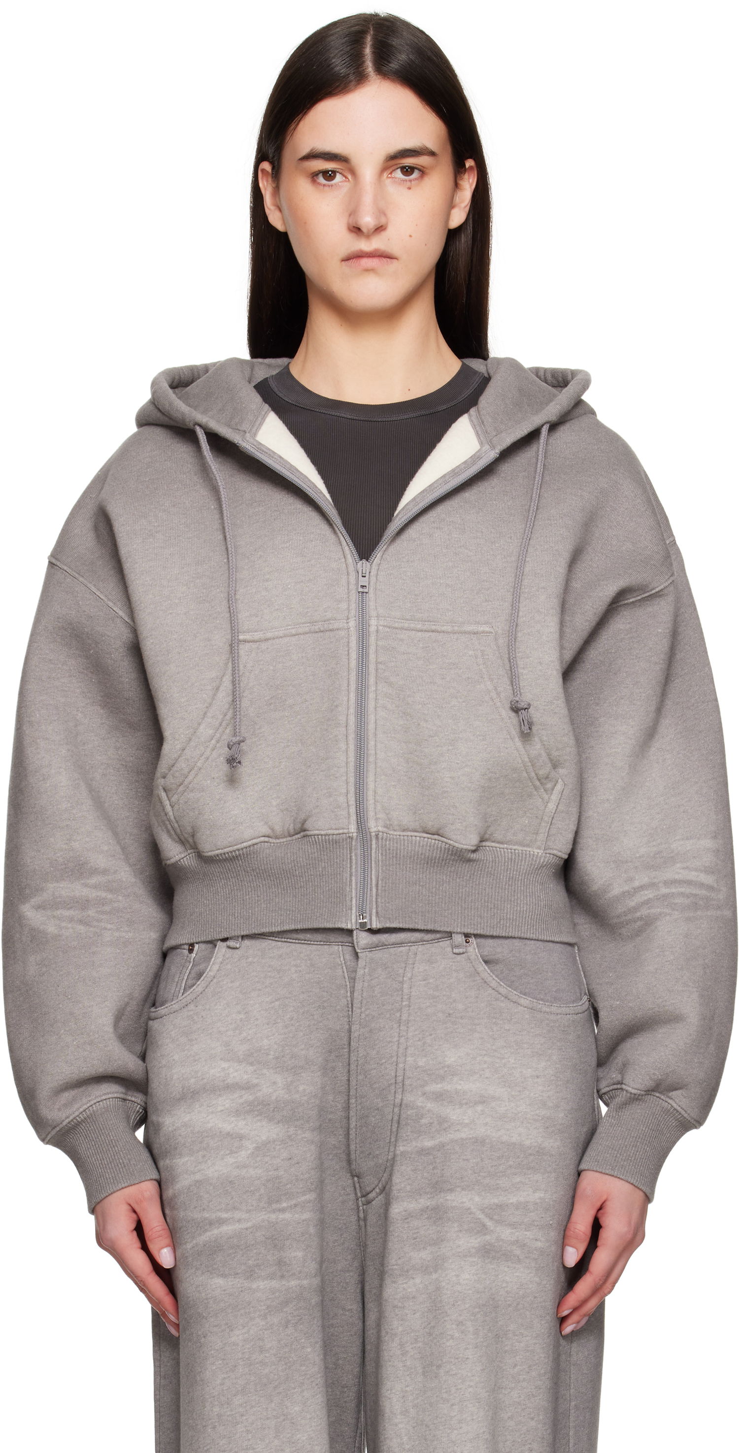 Sweatshirt Acne Studios Acne Studios Cropped Zip Hoodie Grå | AI0159-, 0