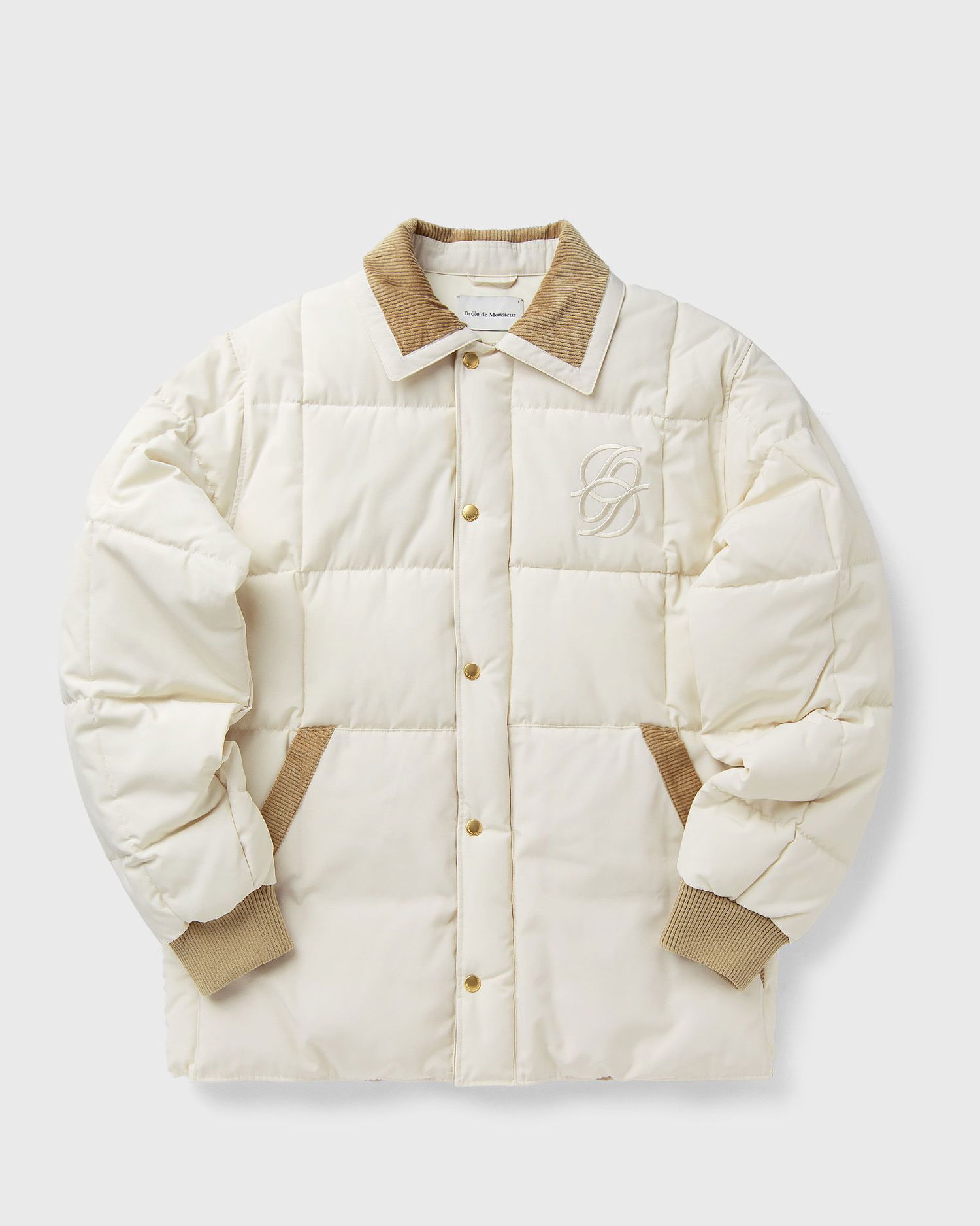 Puffer jakke Drôle de Monsieur Quilted Jacket with Embroidered Logo and Corduroy Collar Beige | I-CT139-PL163-OW, 0