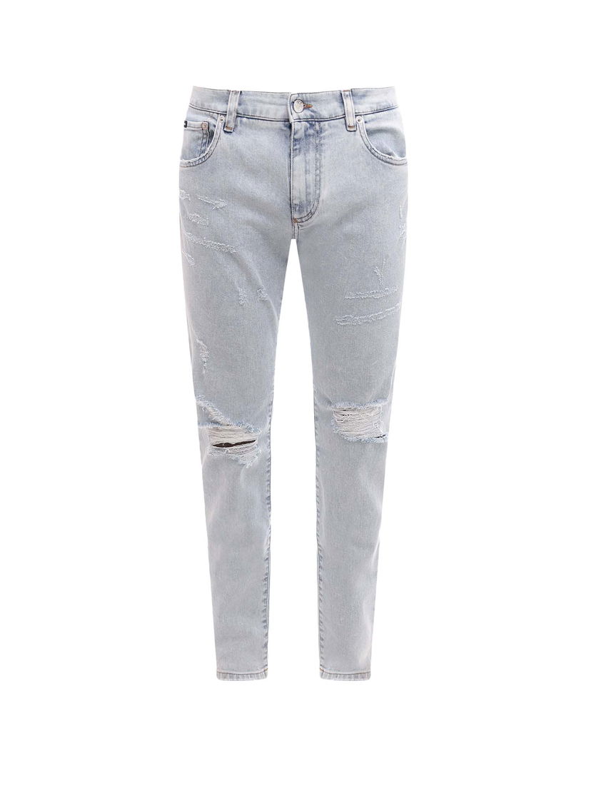 Jeans Dolce & Gabbana Stretch Cotton Ripped Effect Jeans Blue Grå | GY07CDG8FS9#S9001