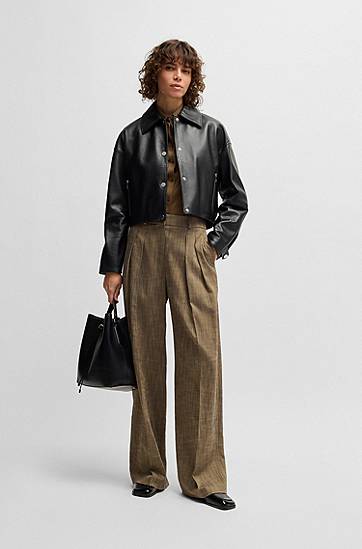 Bomberjakke BOSS Cropped Leather Jacket Sort | 50535759, 1