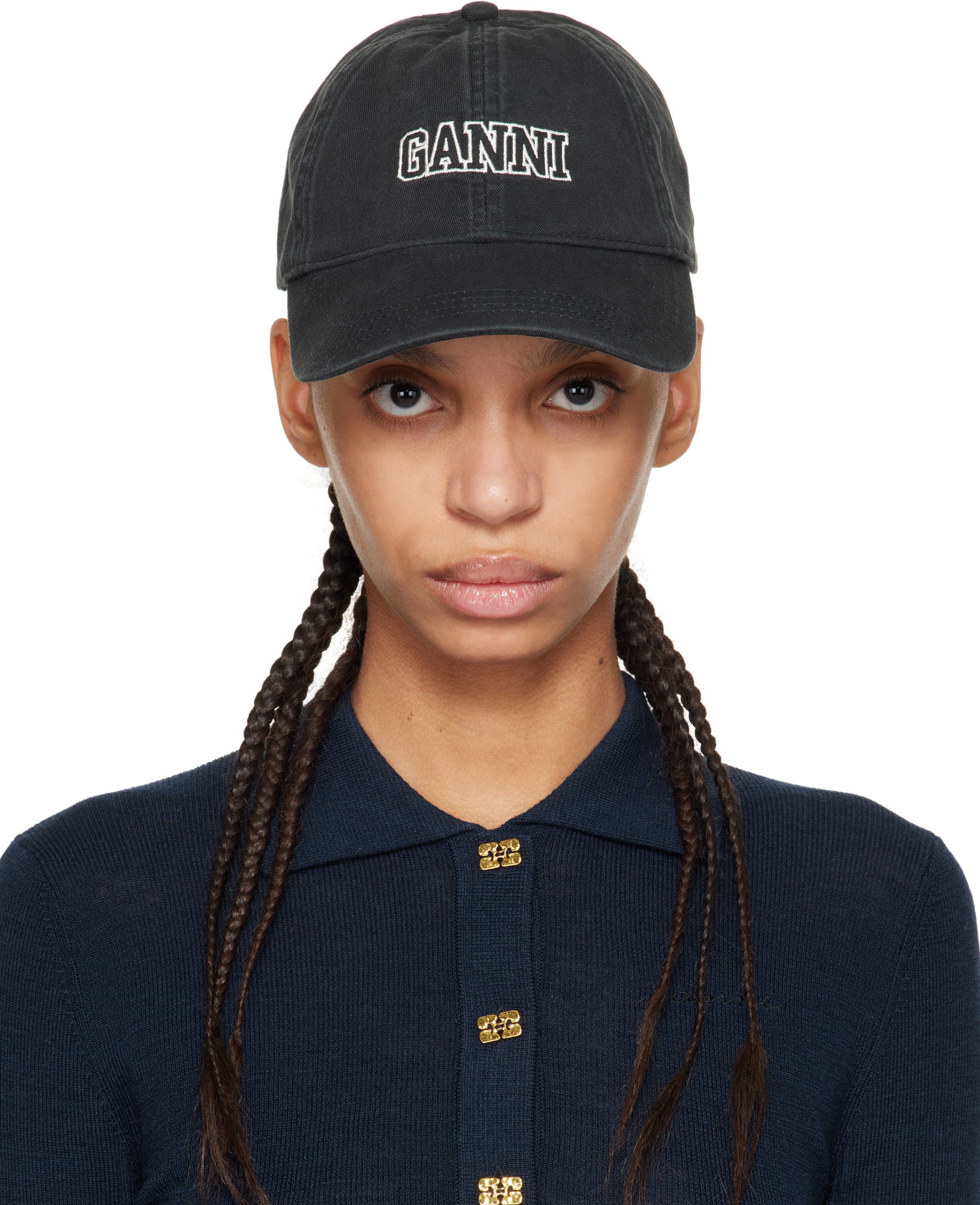 Kasket GANNI GANNI Embroidered Logo Baseball Cap Sort | A6300, 0