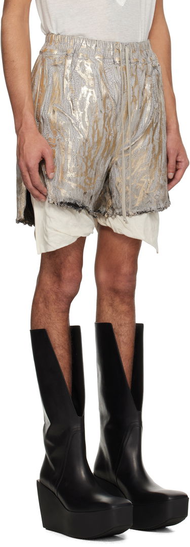 Shorts Rick Owens Rick Owens Hollywood Boxers Cracked Metallic Drawstring Shorts Metalisk | RR01E5306 SGMC, 1