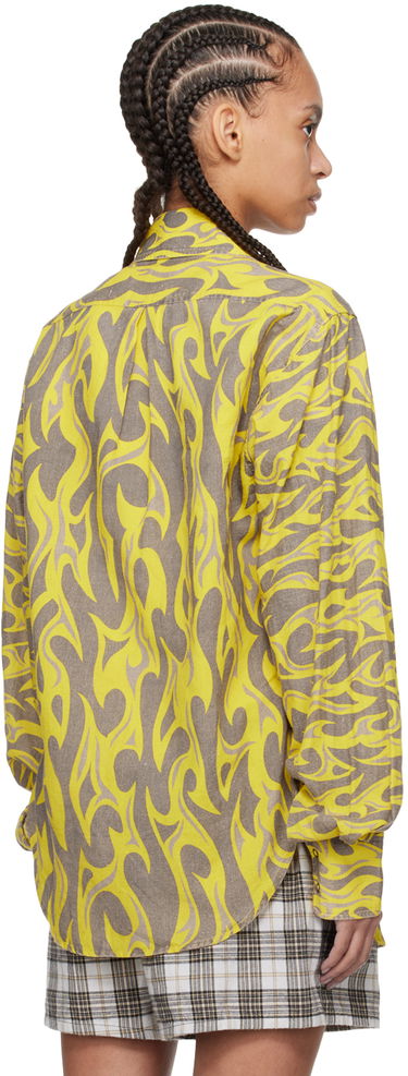 Skjorte ERL ERL Flame Print Relaxed Shirt Gul | ERL08B004, 2
