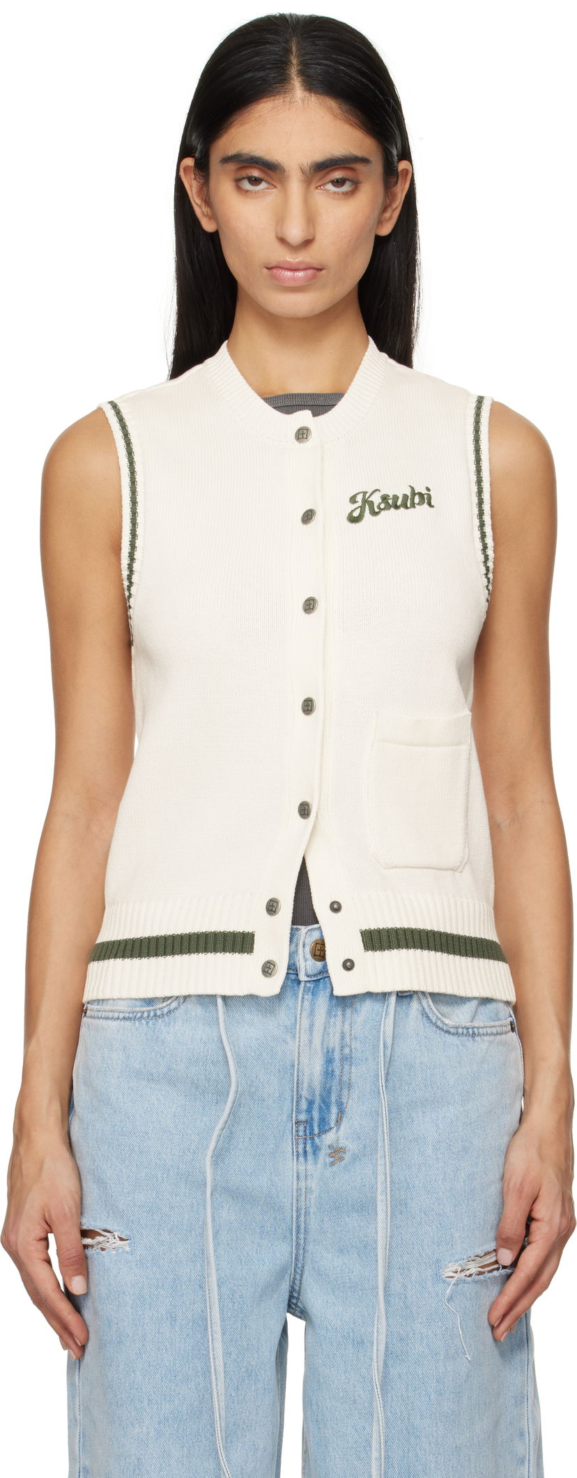 Sweater Ksubi Sleeveless Buttoned Vest Hvid | WPS25KW001