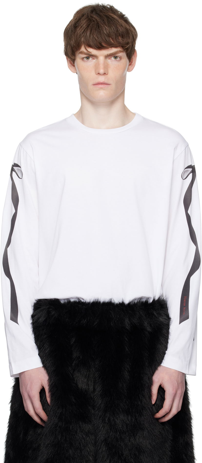 T-shirt Simone Rocha Simone Rocha Ribbon Bow Tail Long Sleeve T-Shirt Hvid | 5194P54-M 0569