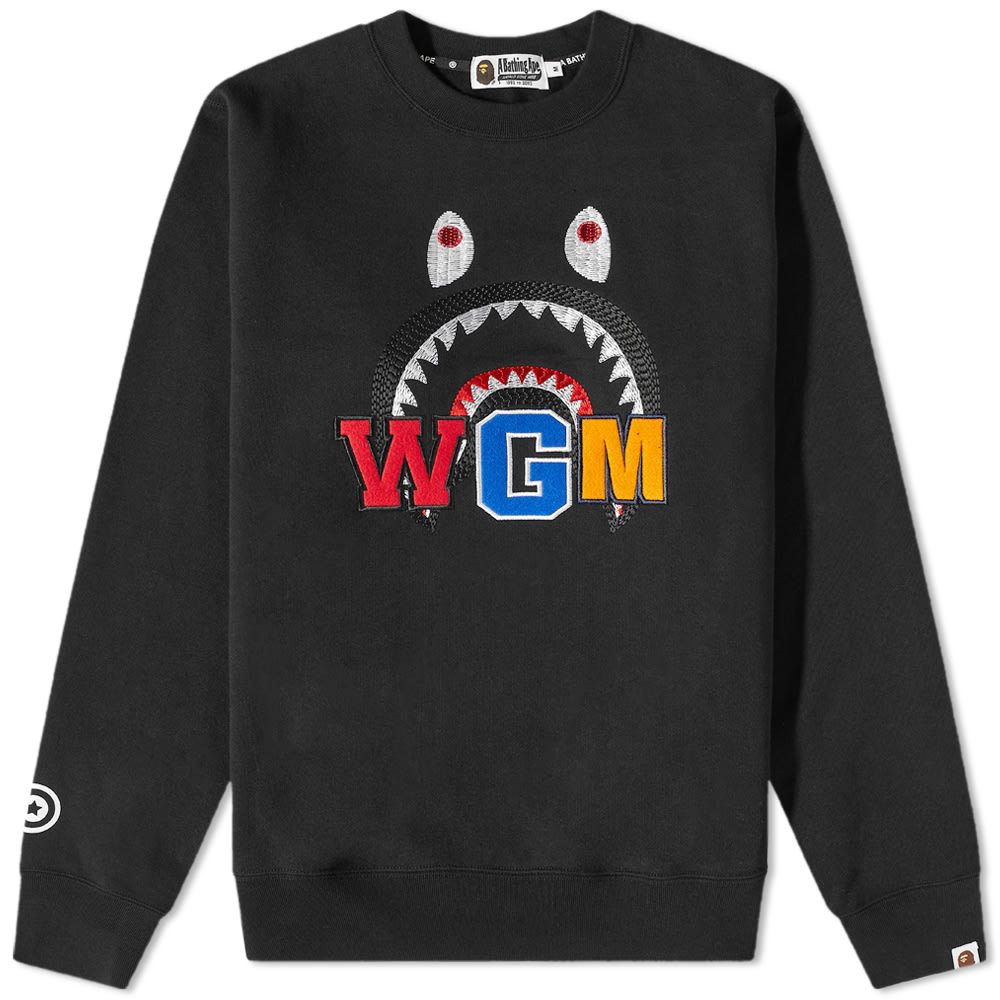 Sweatshirt BAPE A Bathing Ape Shark Embroidery Crew Sweat Sort | 001SWI801013M-BLK, 0