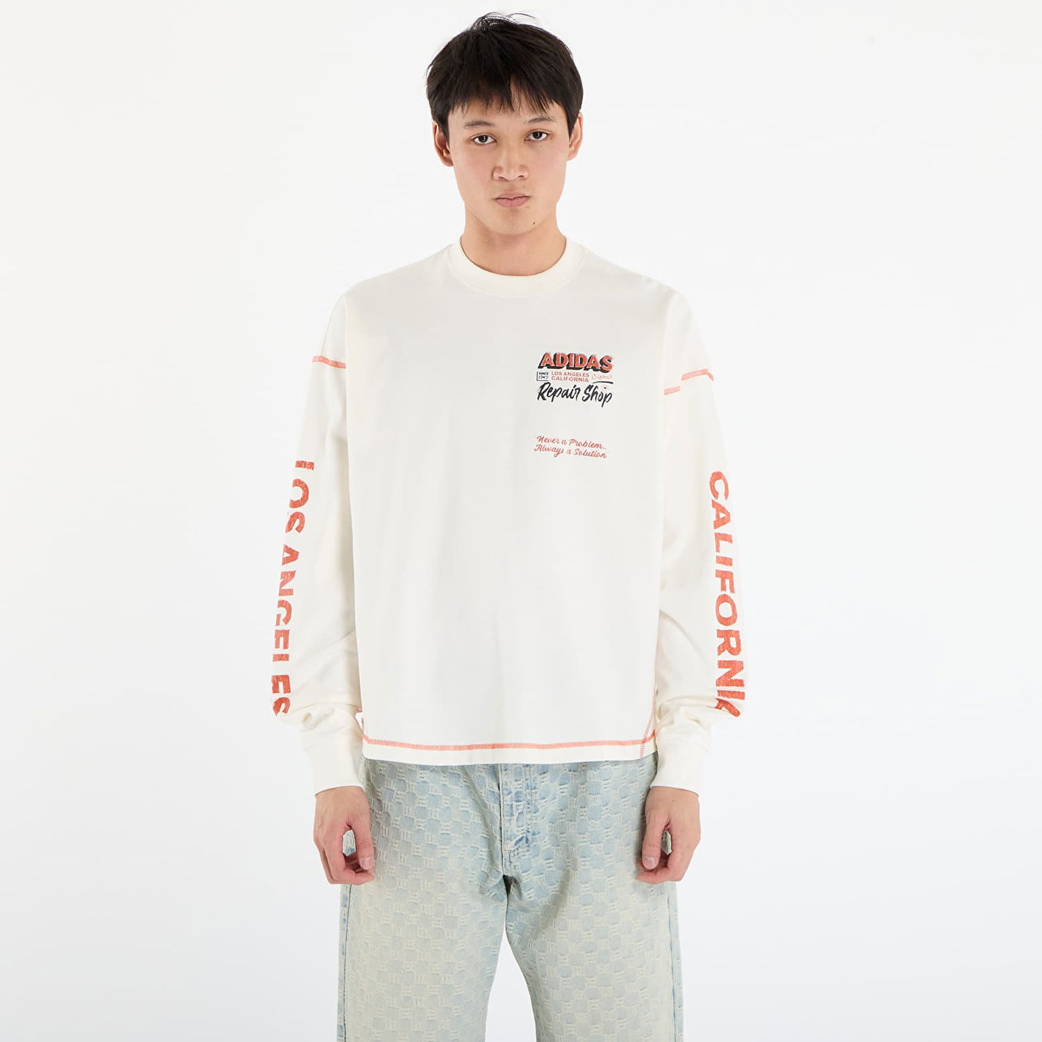 T-shirt adidas Originals Wilshire Long Sleeve Graphic Contrast Stitch T-Shirt Hvid | JX6142, 0