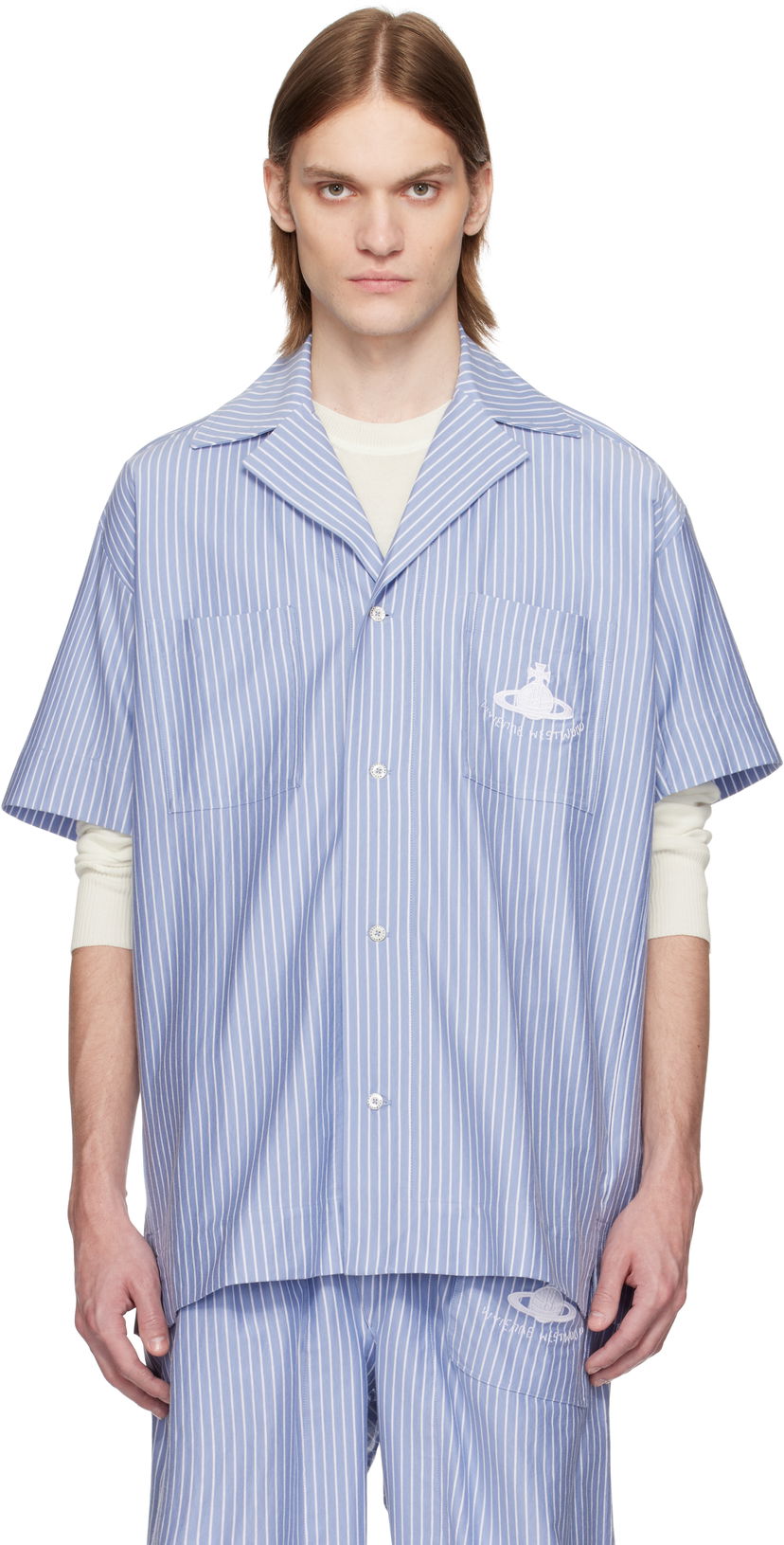 Skjorte Vivienne Westwood Vivienne Westwood Striped Camp Shirt Blå | 2401003H-J009D-