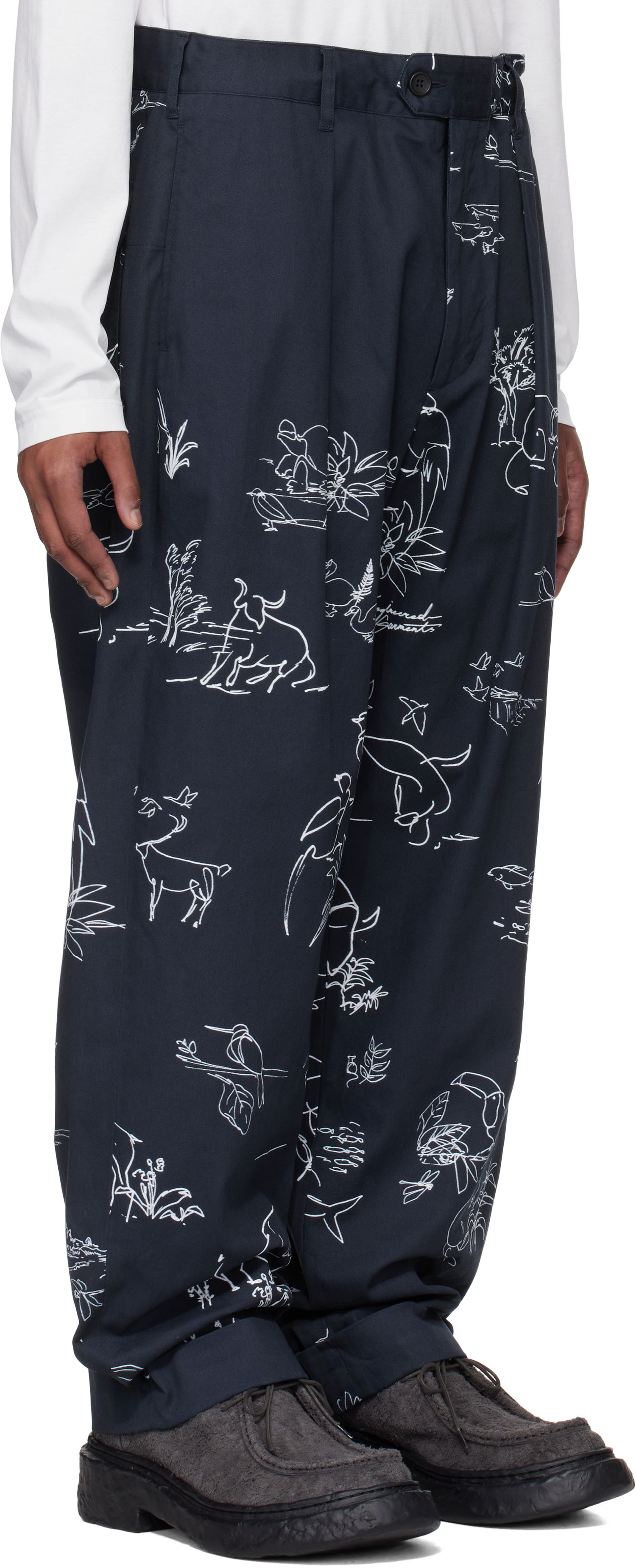 Bukser Engineered Garments Engineered Garments Carlyle Print Trousers Mørkeblå | 25S1F012, 1