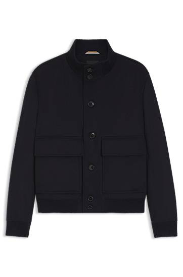 Bomberjakke BOSS Wool-cashmere blouson-style coat with knit trims Sort | 50551091, 0