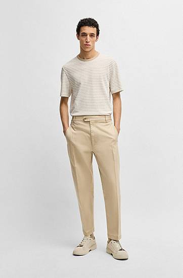 T-shirt BOSS Regular-Fit Cotton-Linen T-Shirt Beige | 50537498, 1