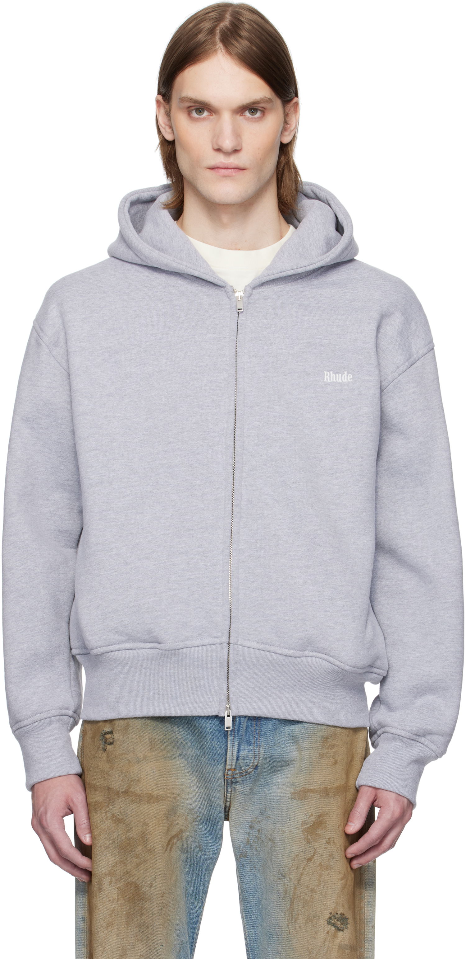 Sweatshirt Rhude Rhude Classique Full-Zip Hoodie Grå | RHSS25HO01229, 0