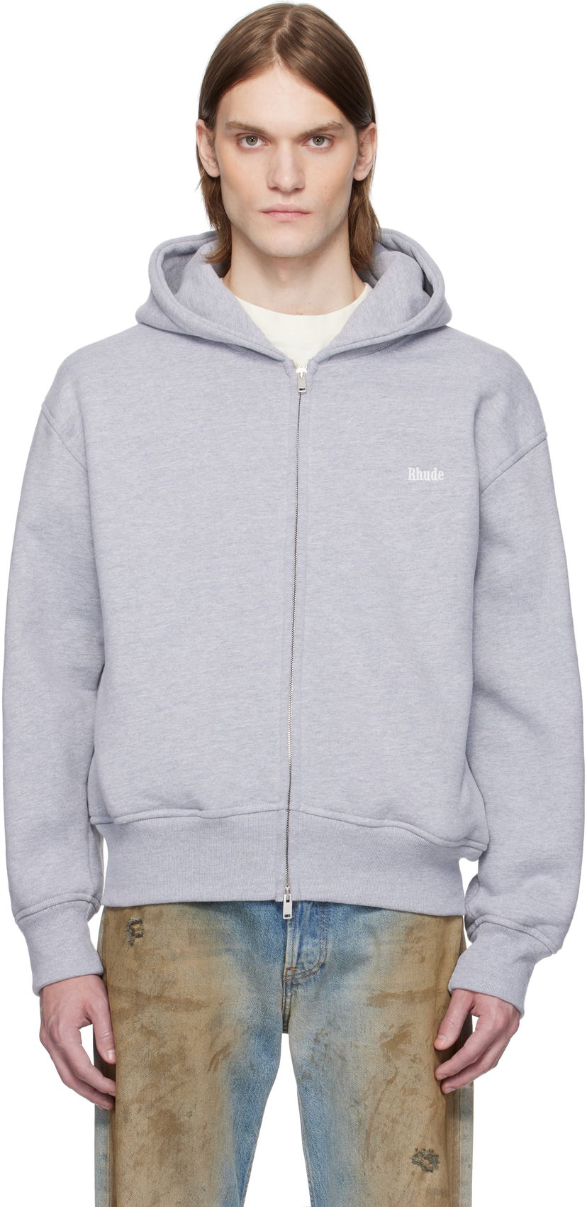 Sweatshirt Rhude Rhude Classique Full-Zip Hoodie Grå | RHSS25HO01229