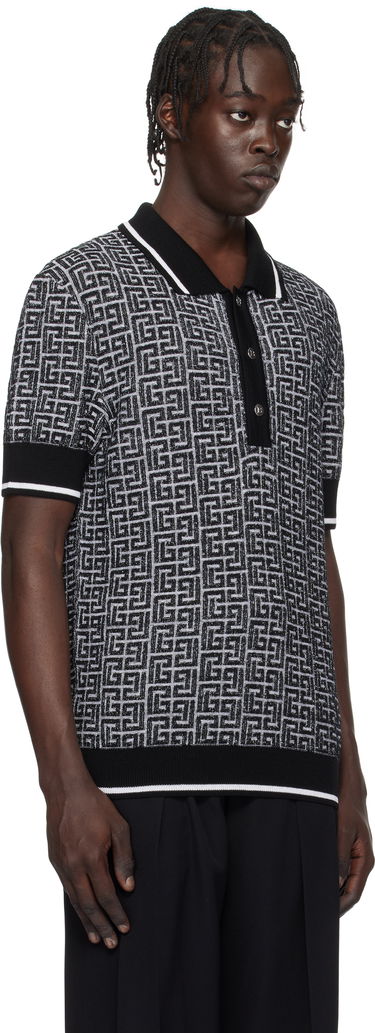 Polo skjorte Balmain Black & White Labyrinth Knit Polo Shirt Sort | EH1GB020KI03, 1