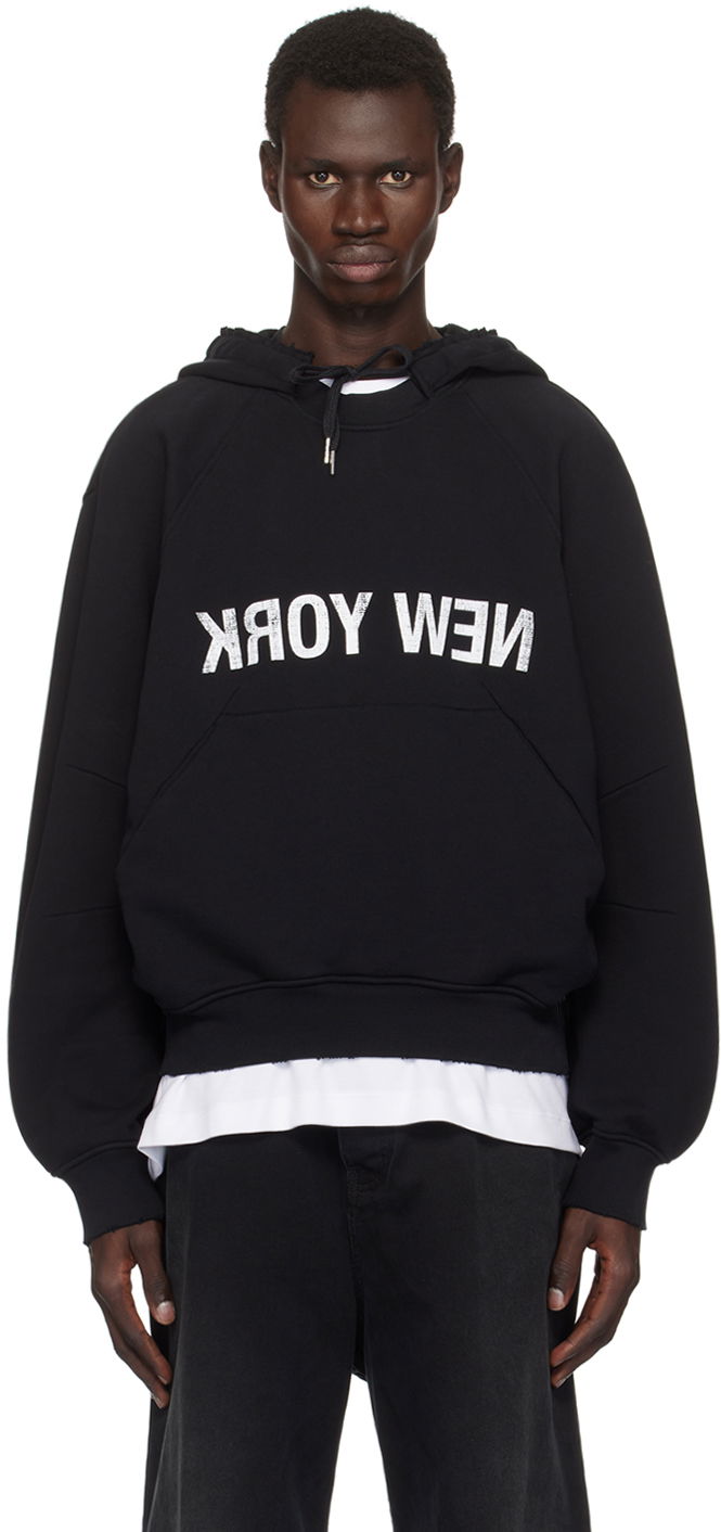 Sweatshirt Helmut Lang 'New York' Graphic Print Hoodie Sort | O06HM515