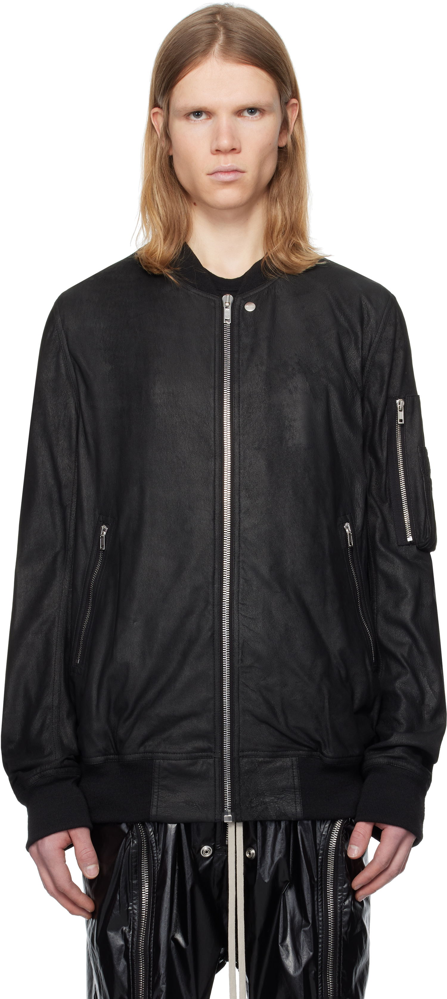 Bomberjakke Rick Owens Rick Owens Hollywood Classic Flight Leather Jacket Sort | RU01E5778 LBA, 0