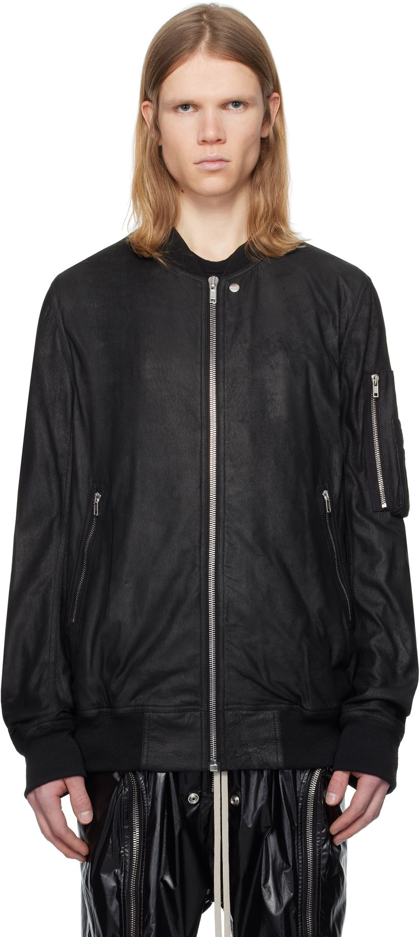 Bomberjakke Rick Owens Rick Owens Hollywood Classic Flight Leather Jacket Sort | RU01E5778 LBA