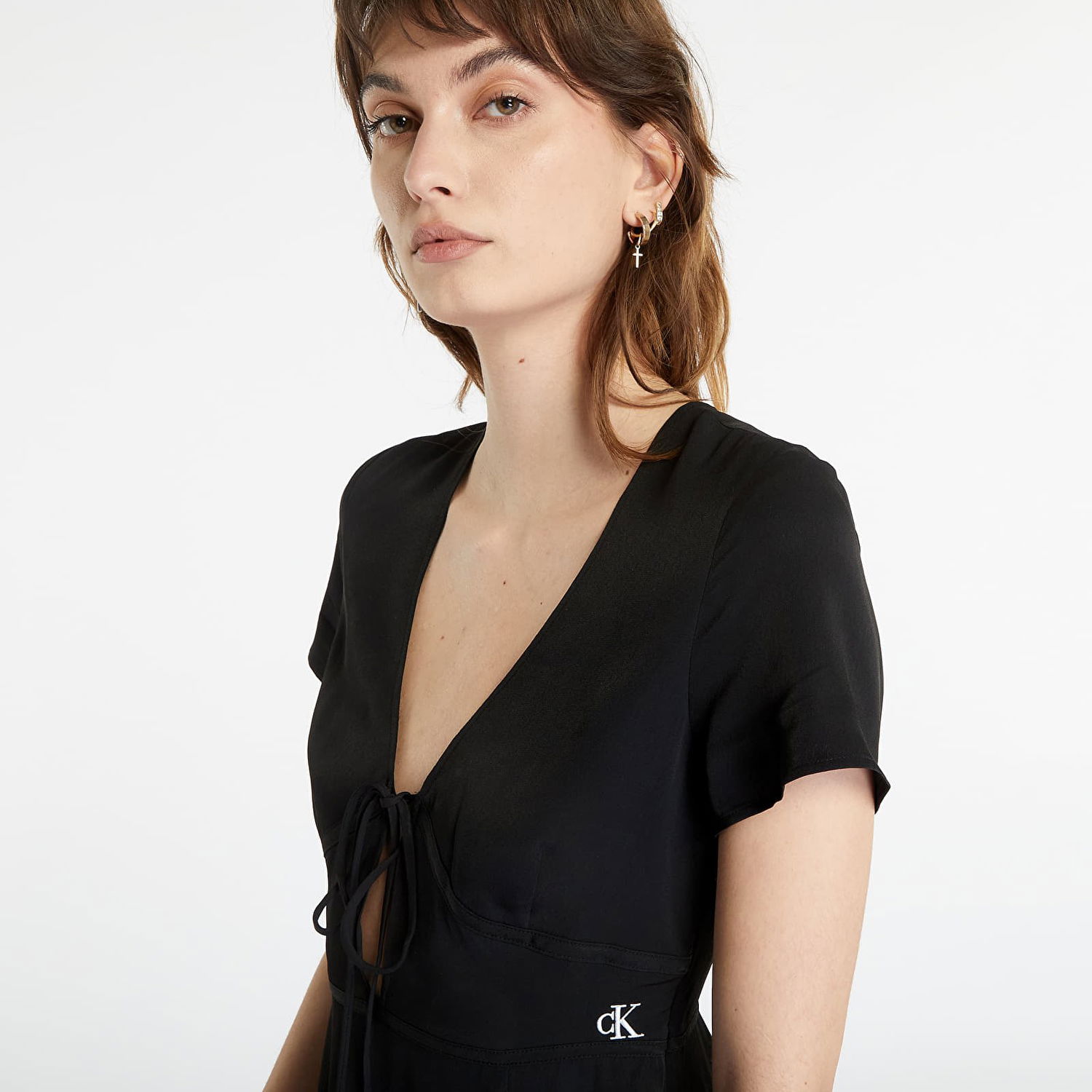Kjole CALVIN KLEIN Crepe Short Sleeve Midi Dress Sort | J20J221140 BEH, 0