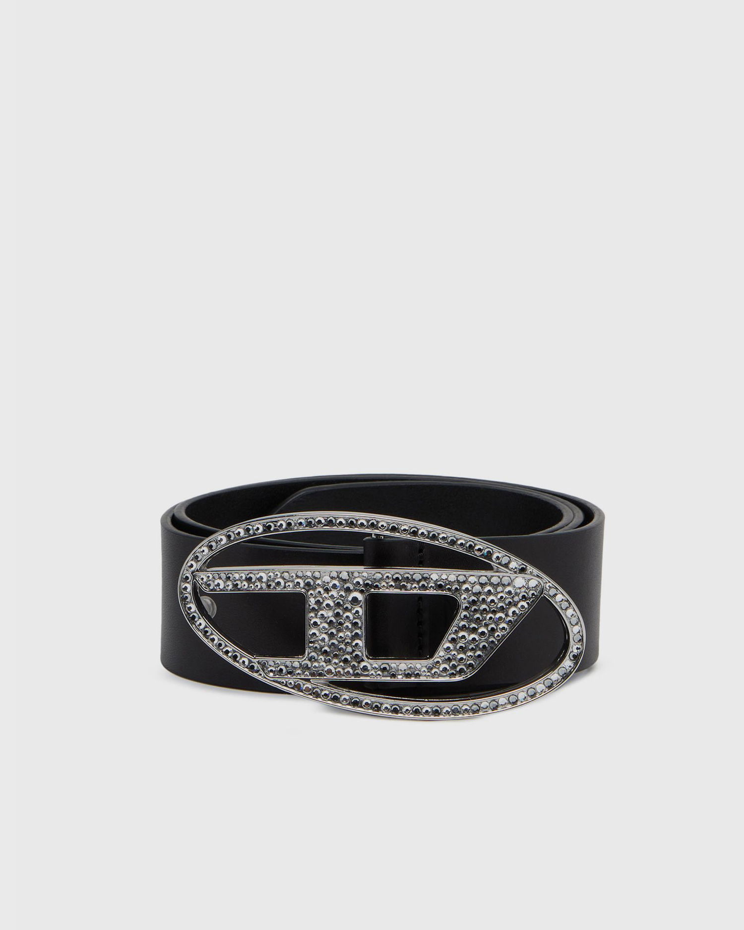 Bælter Diesel Black Leather Belt With Crystal Embellished Logo Buckle Sort | X09611-P6364-T8013, 0