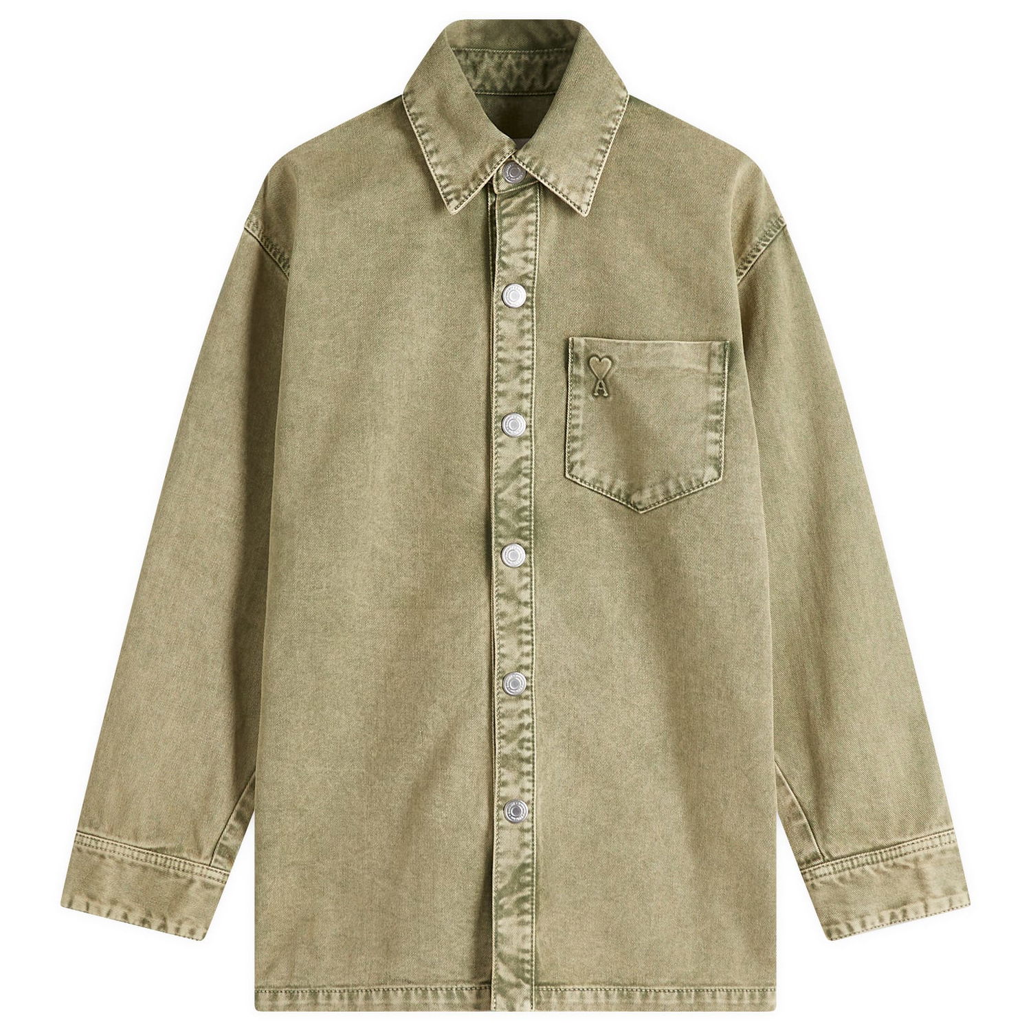 Skjorte AMI AMI Paris ADC Denim Overshirt, Size Large Grøn | FJK273-DE0064-375, 1