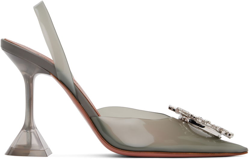Sneakers og sko Amina Muaddi Slingback Heels With Crystal Embellishment Grøn | BEGUM GLASS SLING PVC