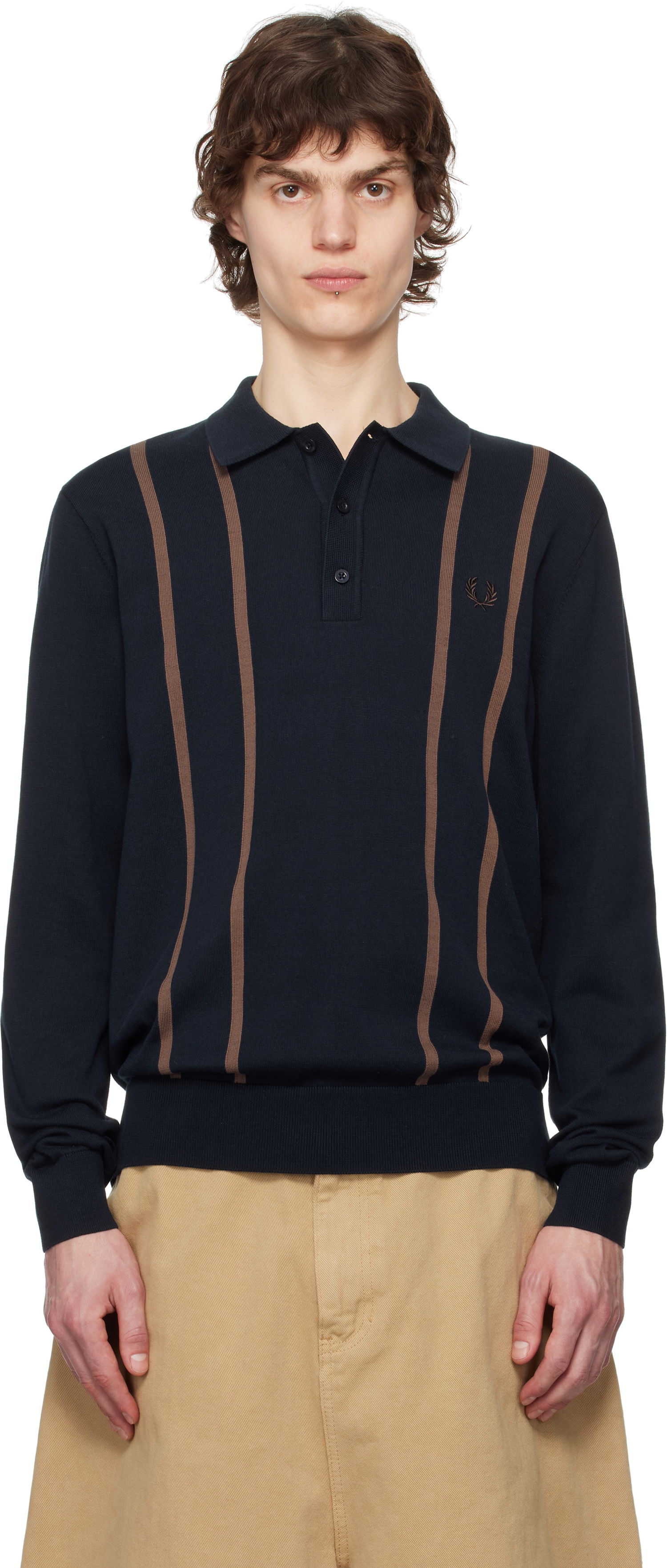 Sweater Fred Perry Fred Perry Knitted Polo Shirt Mørkeblå | K6537, 0