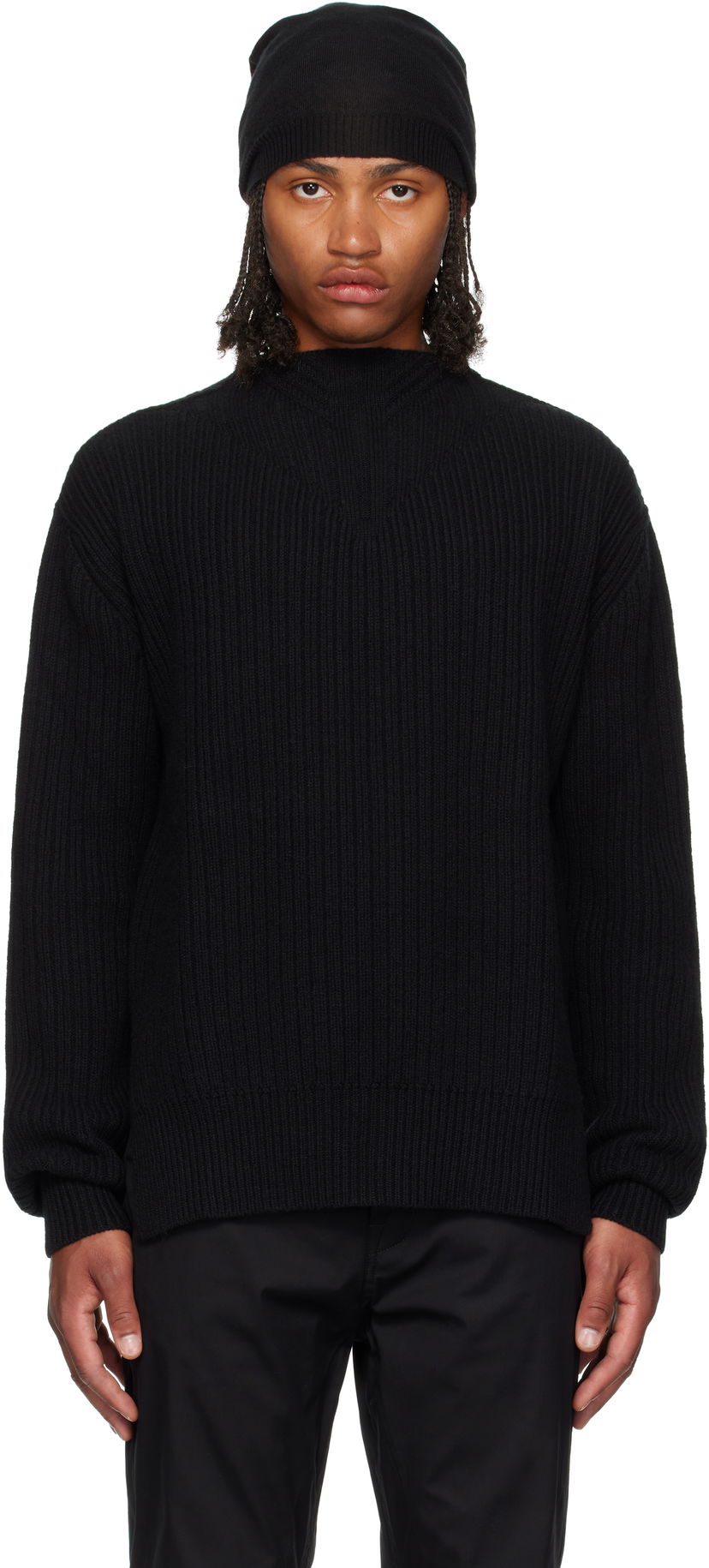 Sweater Rick Owens Rick Owens Concordians Fisherman Round Neck Sweater Sort | RU02E1649 KWV