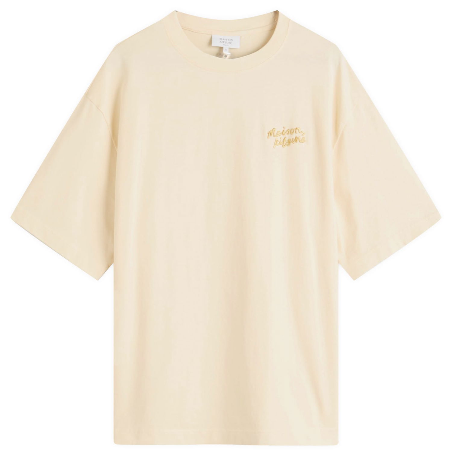 T-shirt MAISON KITSUNÉ Maison Kitsuné Handwriting Embroidery Oversize T-Shirt, Size Large Beige | OM00123KJ0119-P714, 0