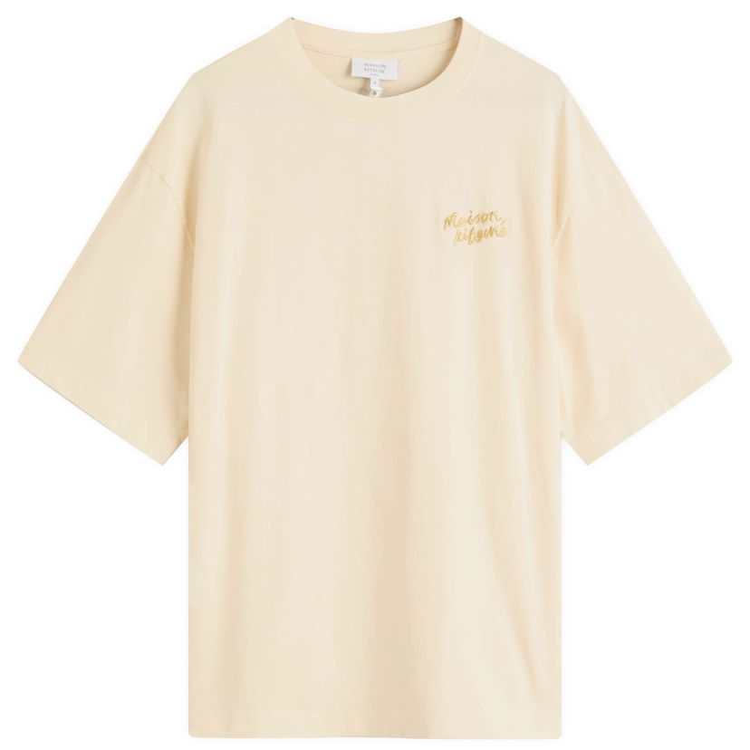 T-shirt MAISON KITSUNÉ Maison Kitsuné Handwriting Embroidery Oversize T-Shirt, Size Large Beige | OM00123KJ0119-P714