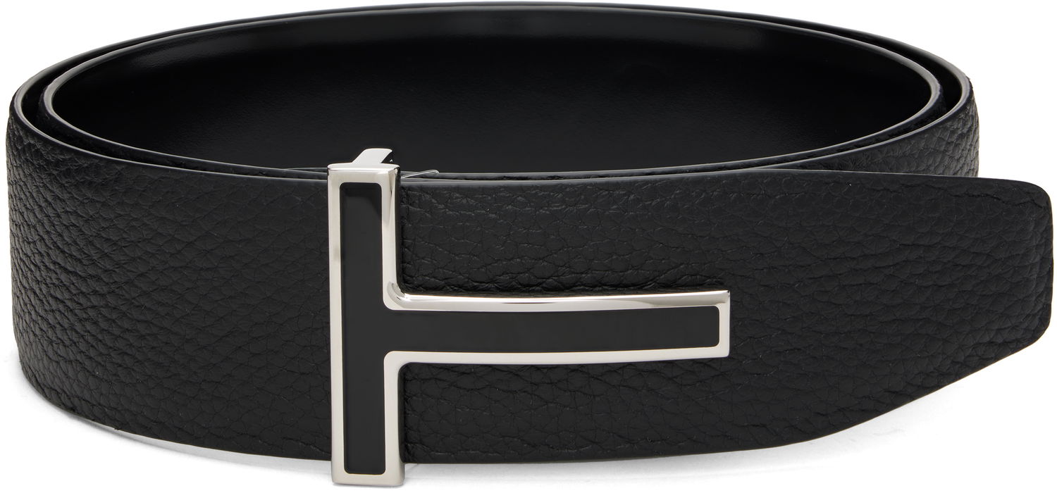 Bælter Tom Ford TOM FORD Leather Reversible Belt with Enamel T Buckle Sort | TB247-LCL237S, 0