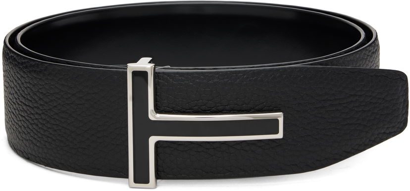 Bælter Tom Ford TOM FORD Leather Reversible Belt with Enamel T Buckle Sort | TB247-LCL237S