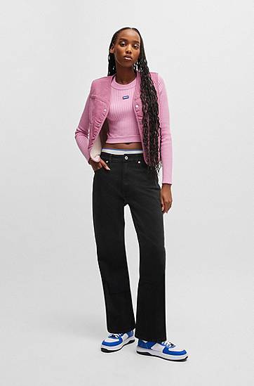 Jeans BOSS Straight-Fit Stretch Denim Jeans Sort | 50520606, 1