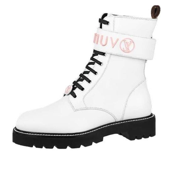 Sneakers og sko Louis Vuitton White Leather Platform Combat Boots Hvid | 1A9Q9I