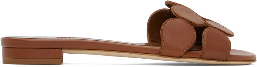 Kjole Manolo Blahnik Manolo Blahnik Haribalmuflat Leather Scalloped Slides Brun | 424-1839