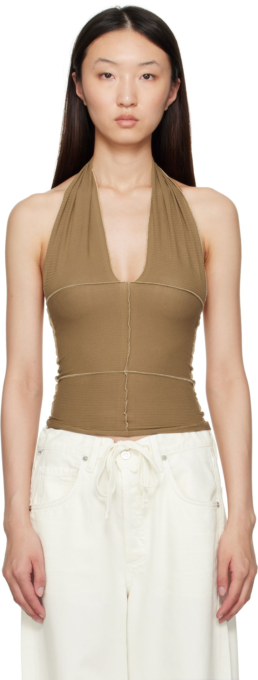 Tanktop Baserange Baserange Cinder Halter Top Brun | TOCH-RB-SU25