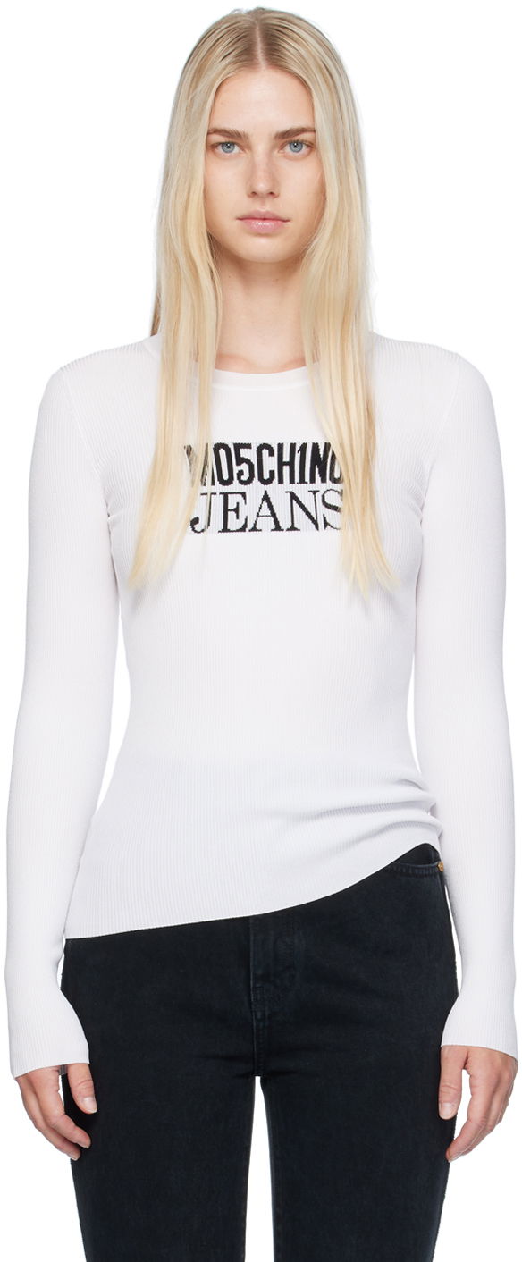 Sweater Moschino Jeans Crewneck Sweater Hvid | 242K10926