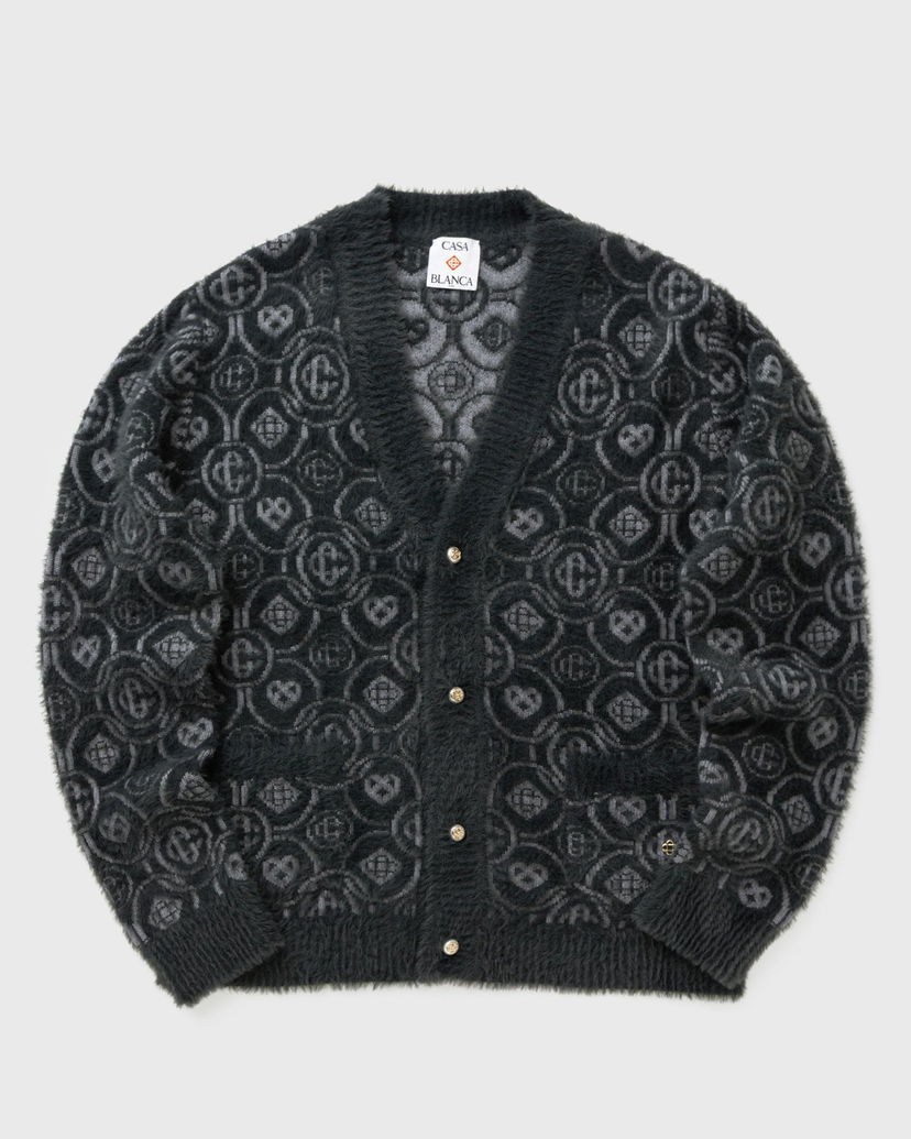 Sweater Casablanca Fluffy Monogram Jacquard Cardigan Sort | M-AW25-KW-1094-01