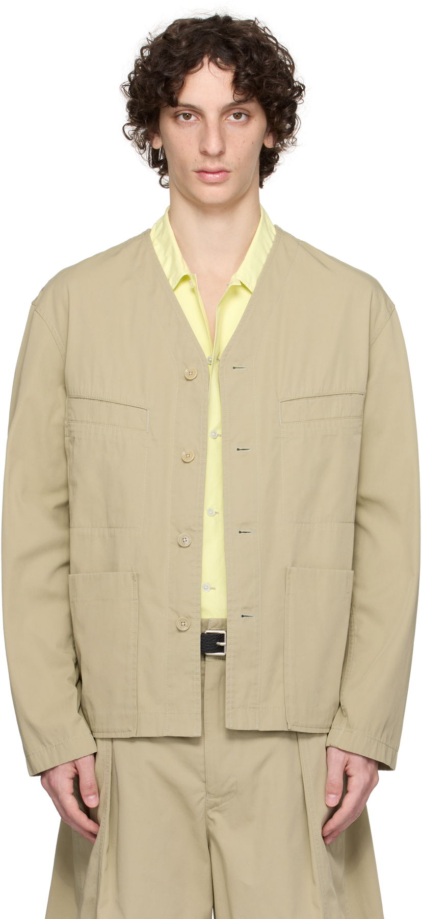 Skjorte LEMAIRE Lemaire Collarless Overshirt Beige | OV1011 LF1352