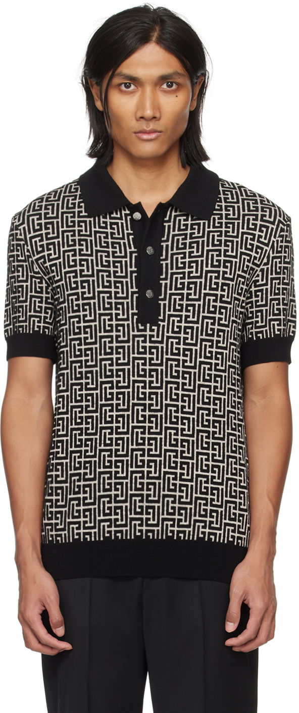 Polo skjorte Balmain Monogram Polo Sort | CH1GB020KB03