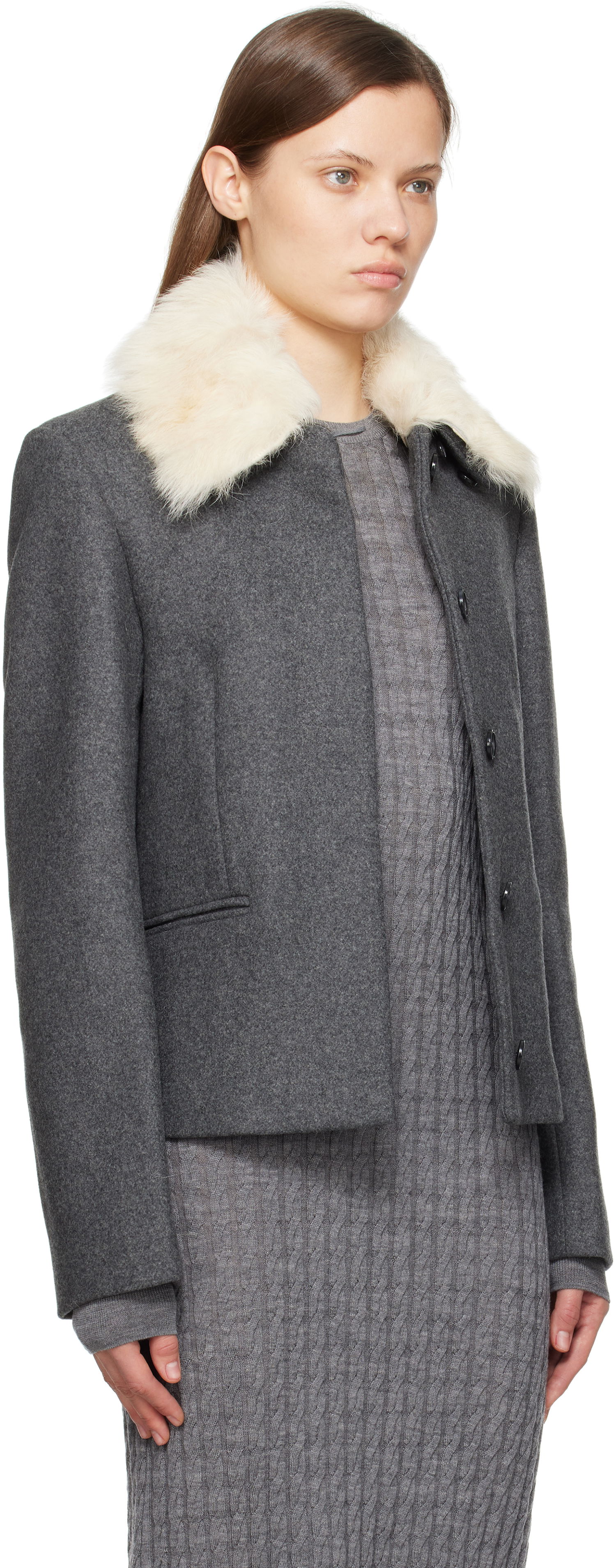 Jakke TOTEME TOTEME Shearling Collar Jacket Grå | 251-WRO0164-FB0005, 1