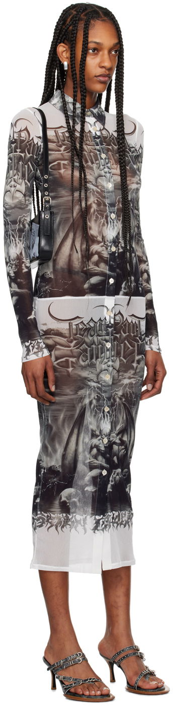 Kjole Jean Paul Gaultier Jean Paul Gaultier 'The Diablo' Print Mesh Midi Dress Hvid | 24/25-F-RO095-T546-0100, 1
