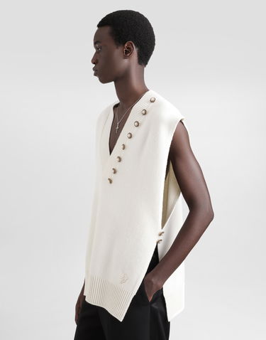 Sweater Dolce & Gabbana Wool V-Neck Vest With Embroidered Logo And Jeweled Buttons Hvid | GXT29ZJCVWRW0111, 3
