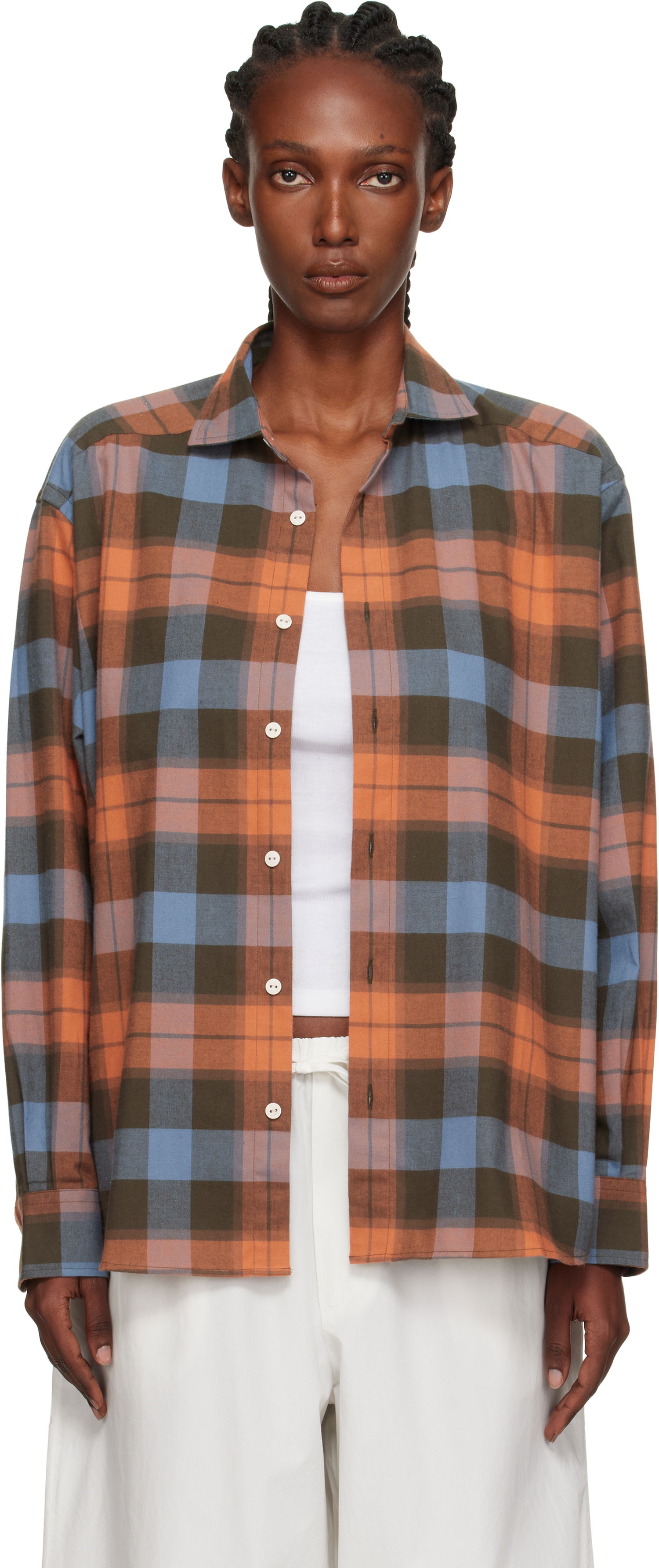 Skjorte Baserange Baserange Claude Plaid Button-Down Shirt Orange | TSCL-OC-AU25, 0